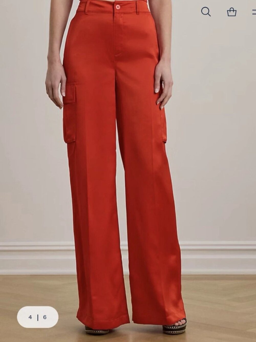 Ralph Lauren Satin Charmeuse Wide Leg Cargo Pant Red 12